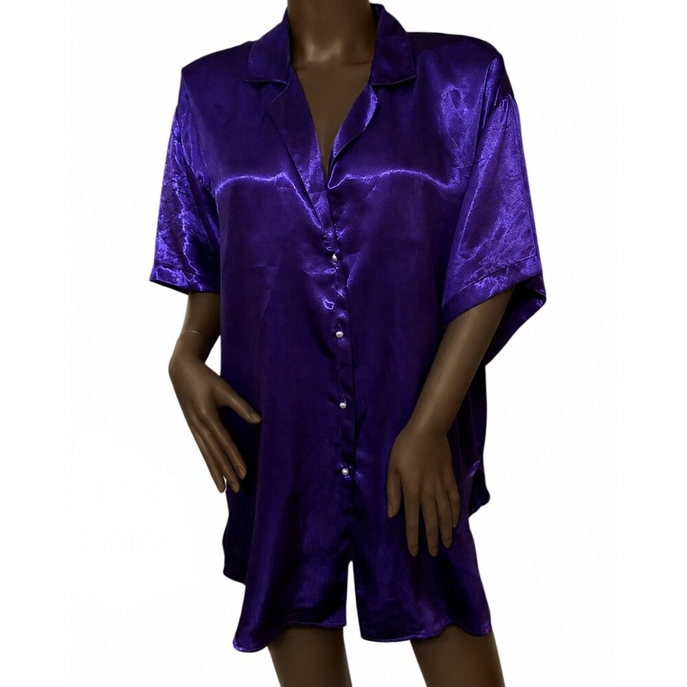 Vtg Victoria's Secret Gold Label Satin Sleep Shirt Purple Nightgown Sz M/L Top - Picture 5 of 5